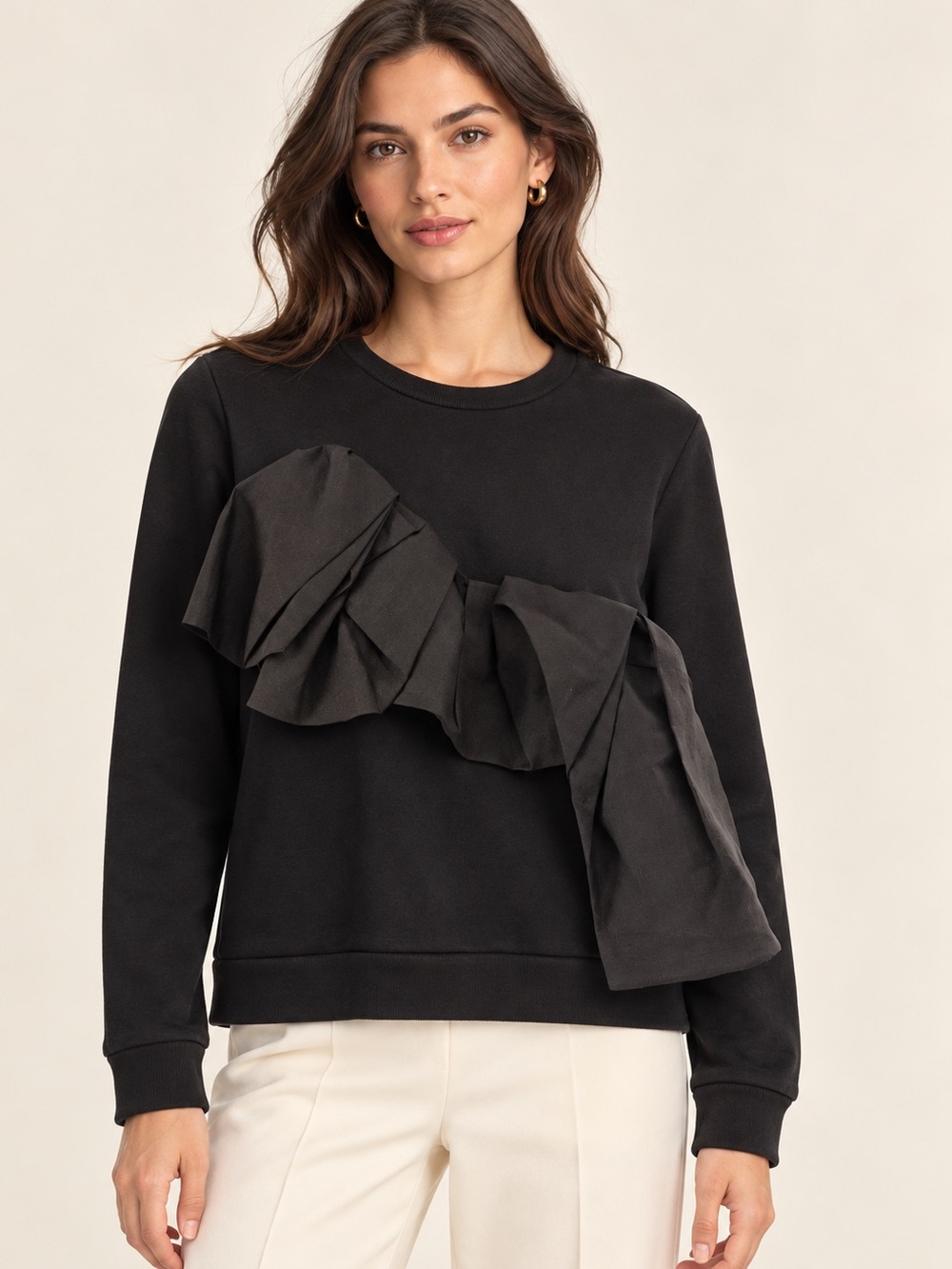 COS Black Statement Bow Sweatshirt XS Sculptural Crewneck Avant Garde Pul